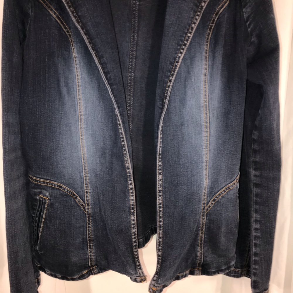 Trendy Stretch Denim Open Blazer, Size M - Picture 3 of 7